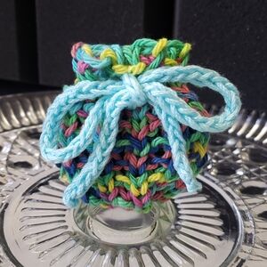 Colorful Knit Drawstring Pouch